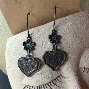 brown Heart & floral rhinestone drop Earrings